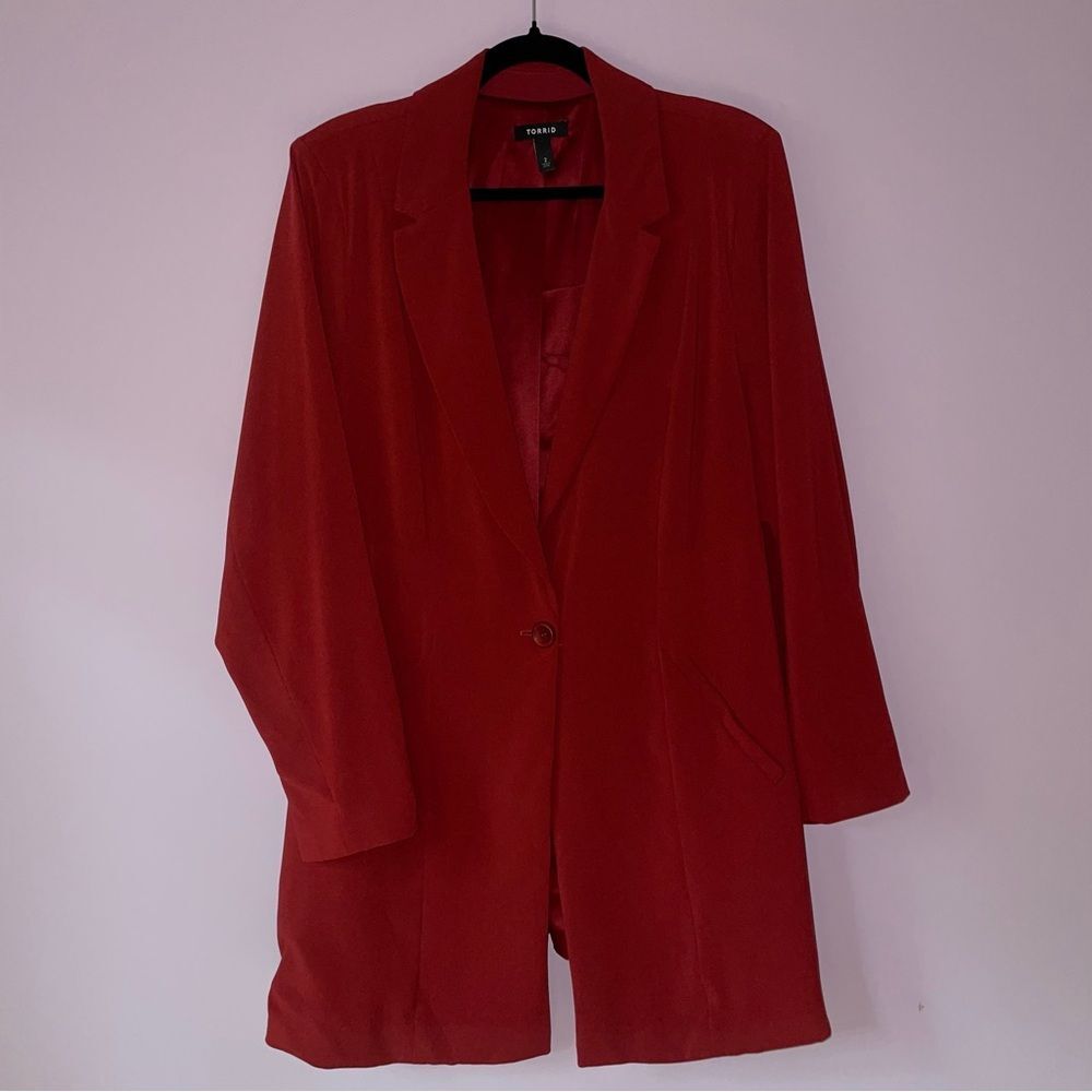 Torrid Blazer Size 2X Red Longline Jacket One Button Collar